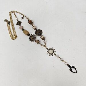 Desert Heart Drop Necklace Filigree Faux Pearl